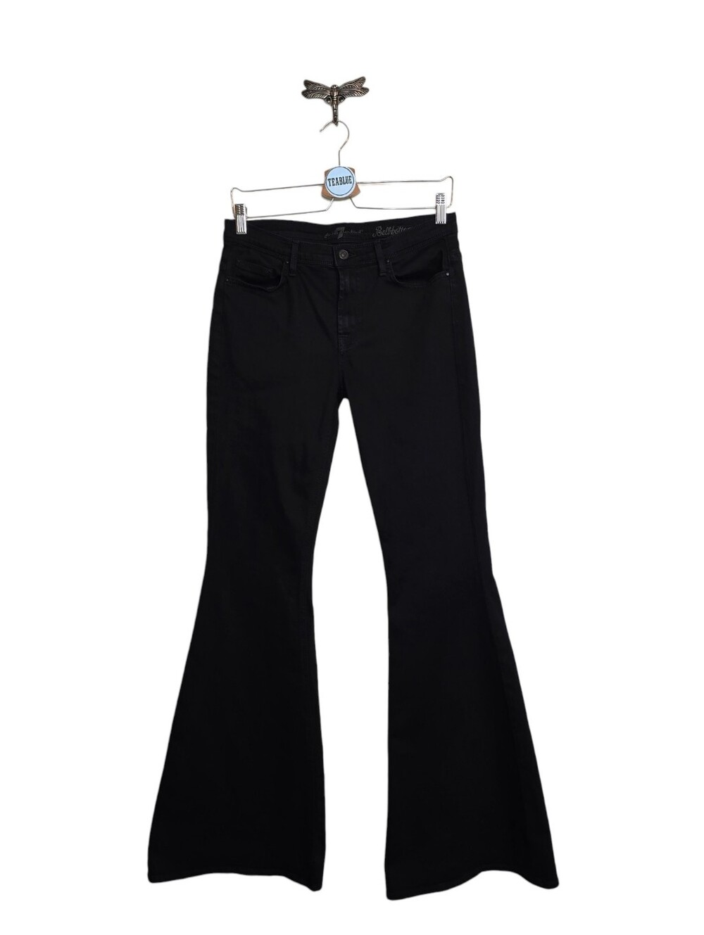 7 For All Mankind Bellbottom Flare Jeans Black Stretch Denim Size 28 USA